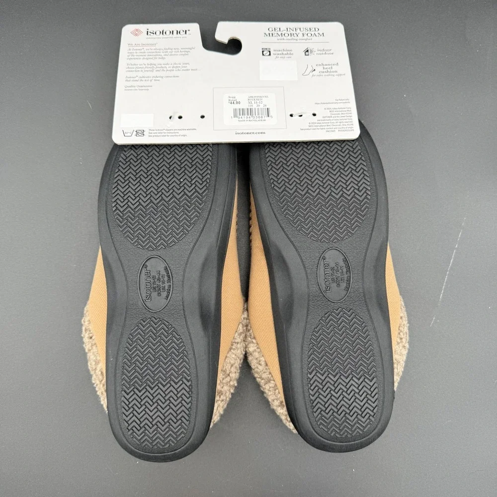 Isotoner Slippers Mens Size XL 11-12 Memory‎ Foam Tan Buckskin Sherpa Lining